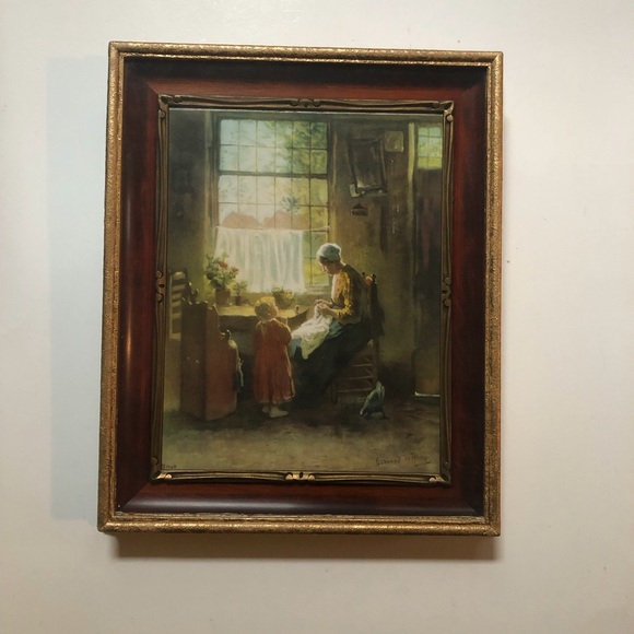 vintage print "the busy mother" Bernarde de Hoog (1867-1943) wood framed - Picture 8 of 9